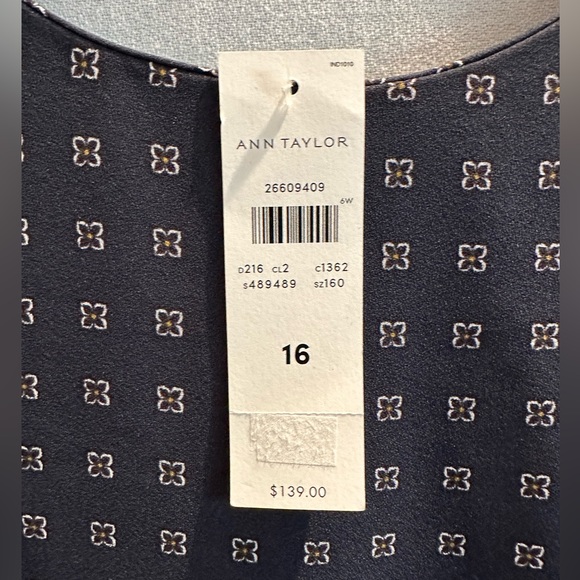 NWT ANN TAYLOR Shift dress with Bishop sleeves, blue geometric detail SIZE 16, - Picture 3 of 8